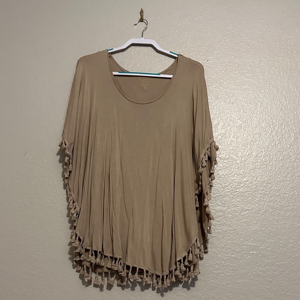 Chico's Tan Fringe Poncho Top